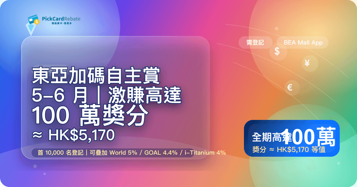 💎 東亞加碼自主賞 5-6 月|激賺高達 100 萬獎分(≈ HK$5,170)