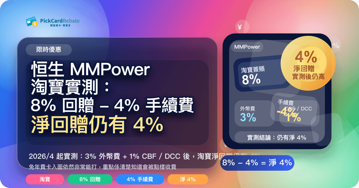 🛍️ 恒生 MMPower 淘寶實測:8% 回贈 - 4% 手續費 = 淨 4%(仍係淘寶卡神級!)